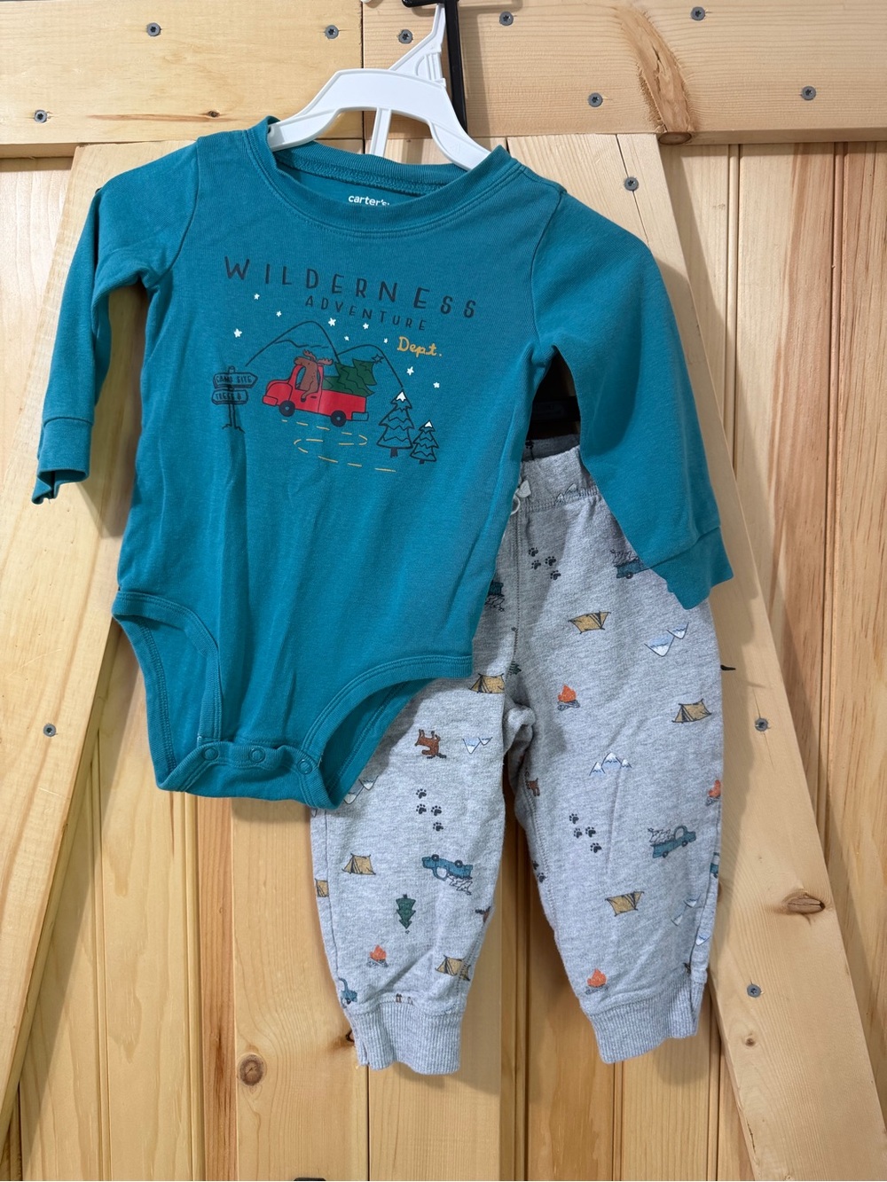 Carter's Teal 'Wilderness Adventure' Baby One-Piece with Grey Camping Pants